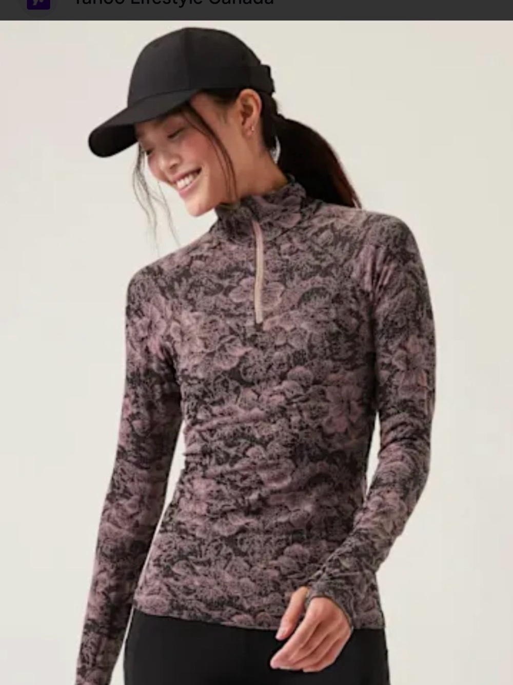 Athleta Momentum Floral Half-Zip Long Sleeve Athletic Shirt